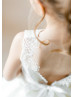 Ivory Lace Satin Open V Back Flower Girl Dress With Sweep Train